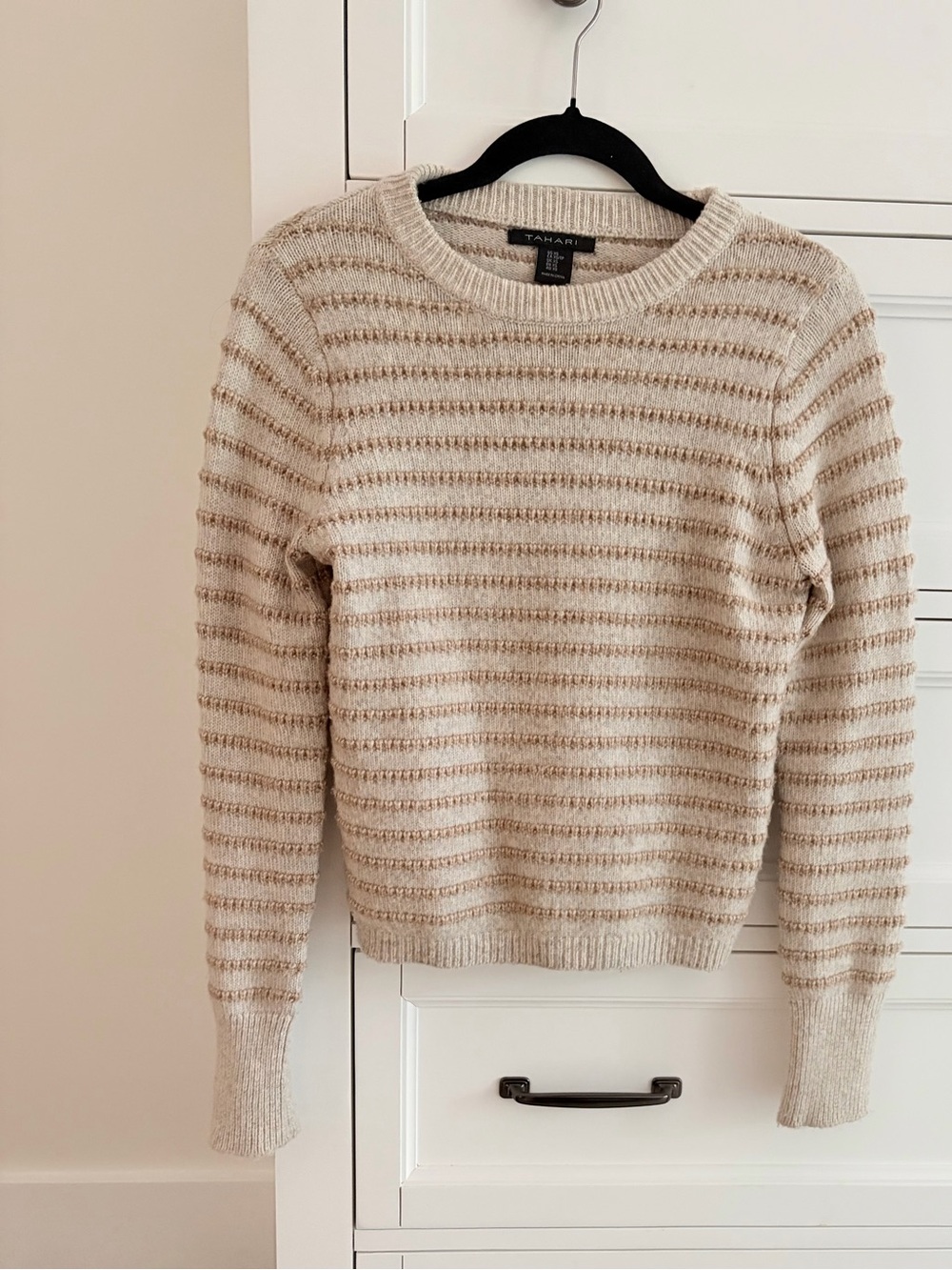 Tahari Cozy Cream & Tan Striped Women's 
Sweater -Small